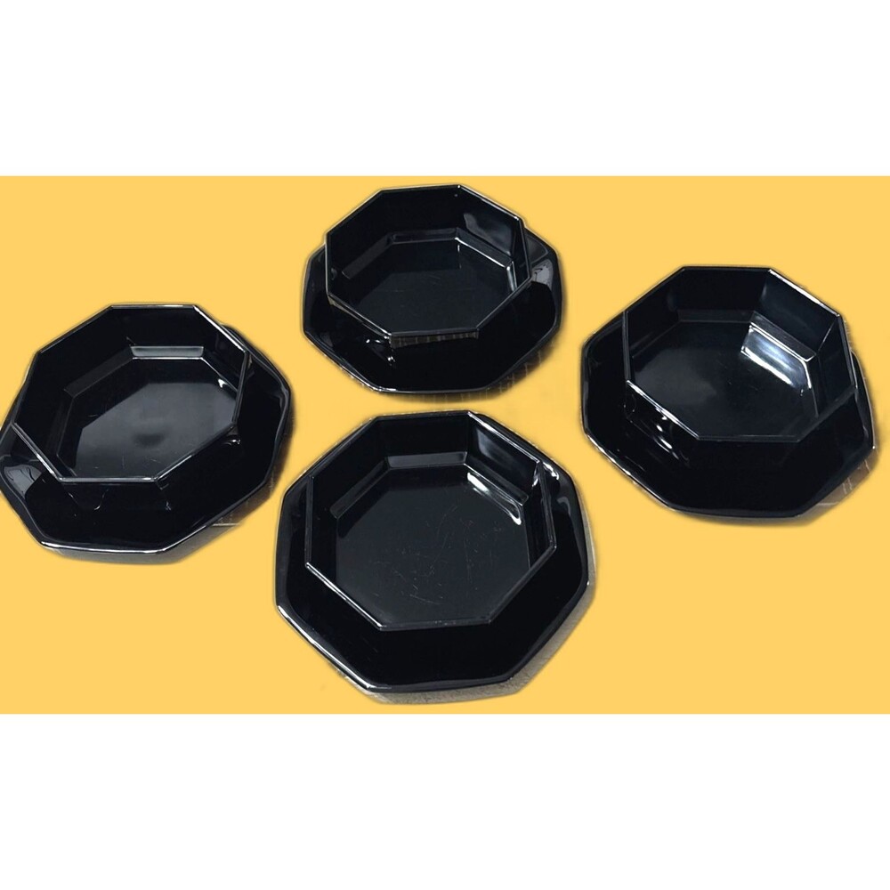 Arcoroc OCTIME Black Set Of 4 Salad Plates and Bowls 7.5”  France